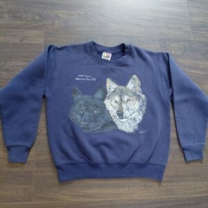 Vintage 1000 Islands Wolf / Wolves Sweatshirt - Sz Youth 18/20 - Blue - Vtg